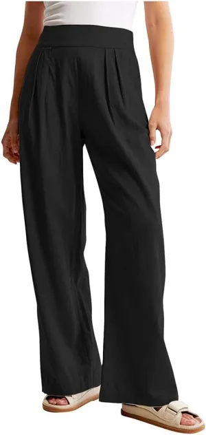Womens Cotton Linen High Waisted Wide Leg Loose Pants