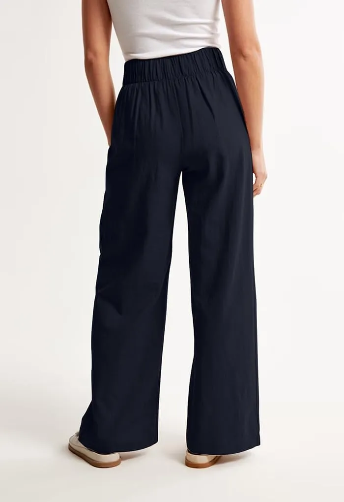 Womens Cotton Linen High Waisted Wide Leg Loose Pants