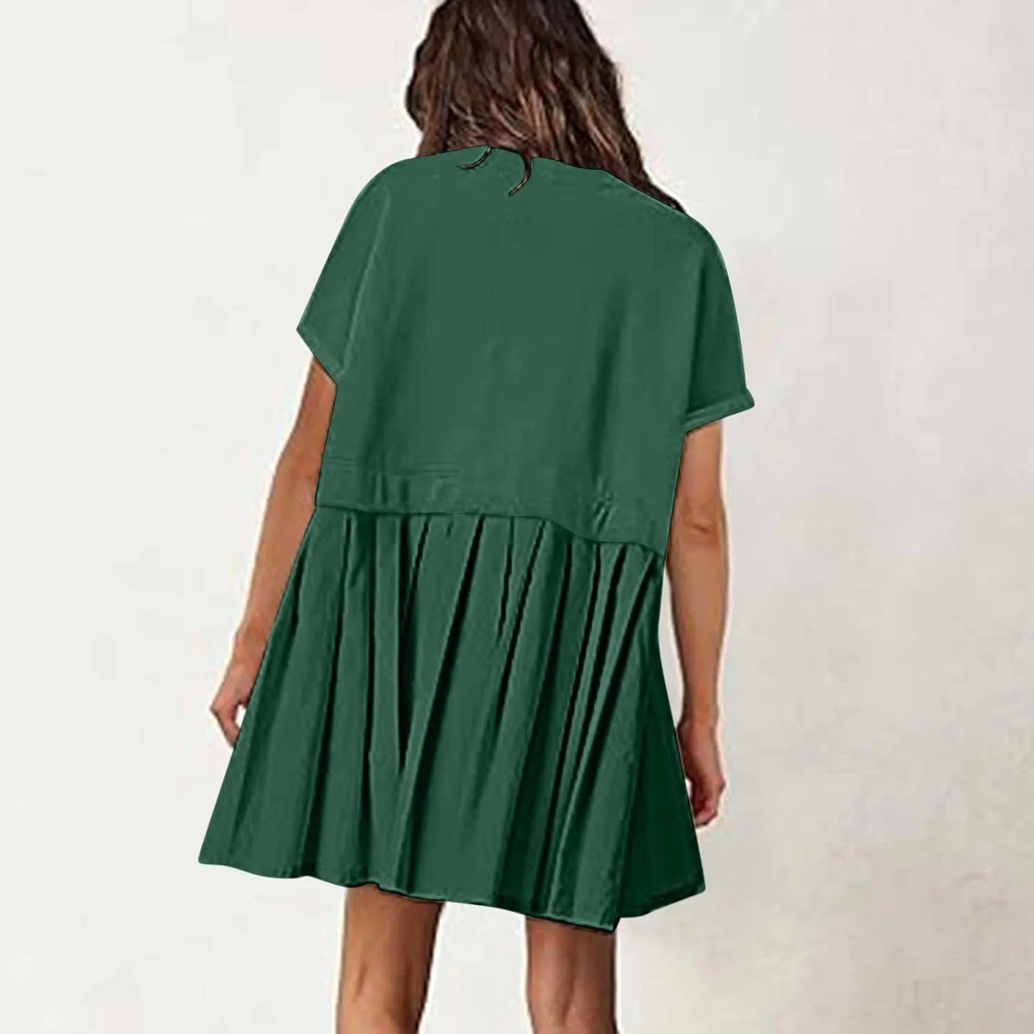 Womens Cute Splicing Sweatshirt Dress Summer Ruffle A Line Babydoll Dress Short Sleeve Athletic Tennis Mini Dresses