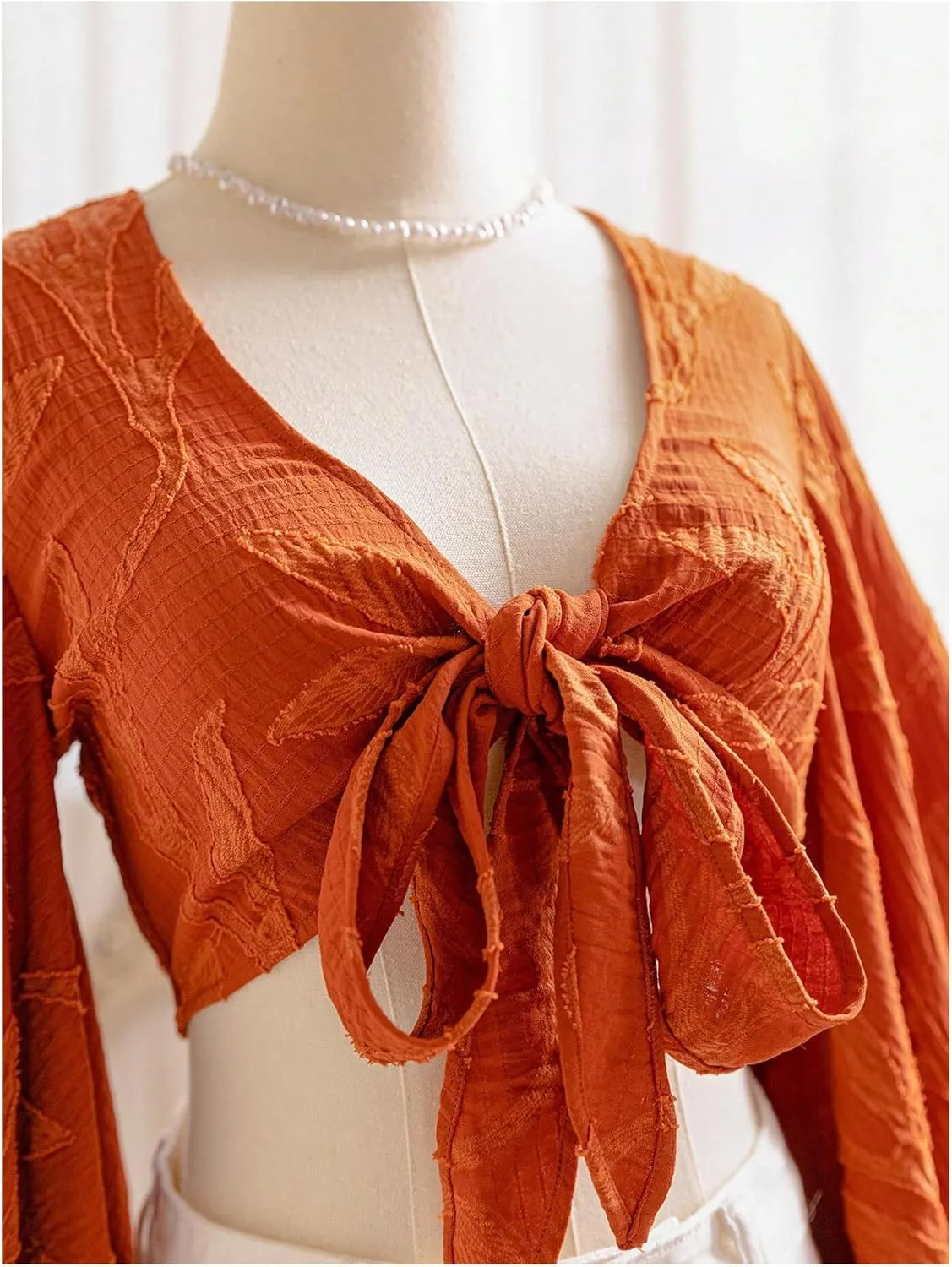 Women's Floral 70s Top Hippie Shirt Bow Tie Front Disco Deep V Ruffle Blouse