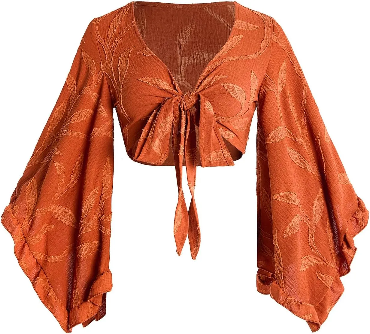 Women's Floral 70s Top Hippie Shirt Bow Tie Front Disco Deep V Ruffle Blouse