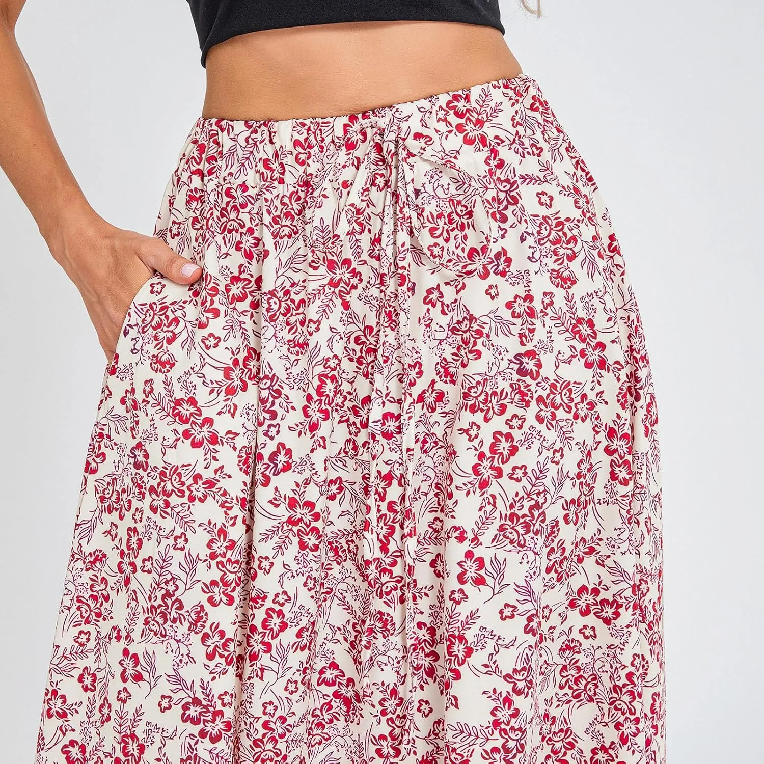 Womens Flowy Maxi Skirt Vintage Floral Print High Waist Elastic A Line Boho Beach Holiday Long Skirts