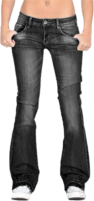 Women's Fringe Washed Bootleg Jeans Ripped Flare Low Rise Fitted Denim Pants Classic Stretch Curvy Bootcut Jeans