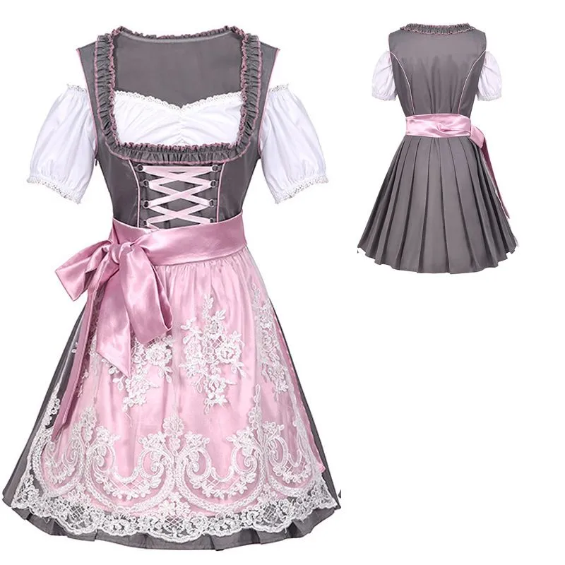 Women's German Dirndl Dress Traditional Bavarian Beer Garden Red 3 Pieces Oktoberfest Costumes