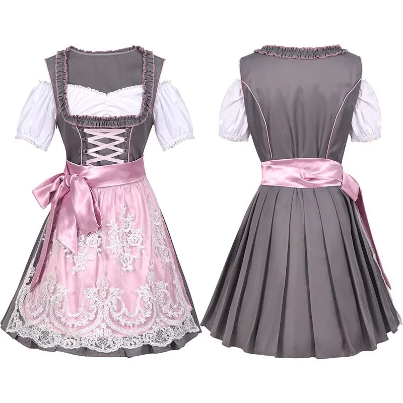 Women's German Dirndl Dress Traditional Bavarian Beer Garden Red 3 Pieces Oktoberfest Costumes