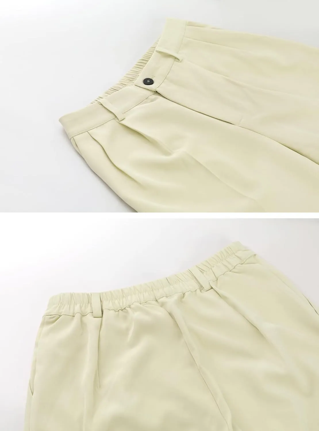 Women's Half-Elastic Waist Dress Pants Wide Leg Cropped Trousers for Business Casual Work