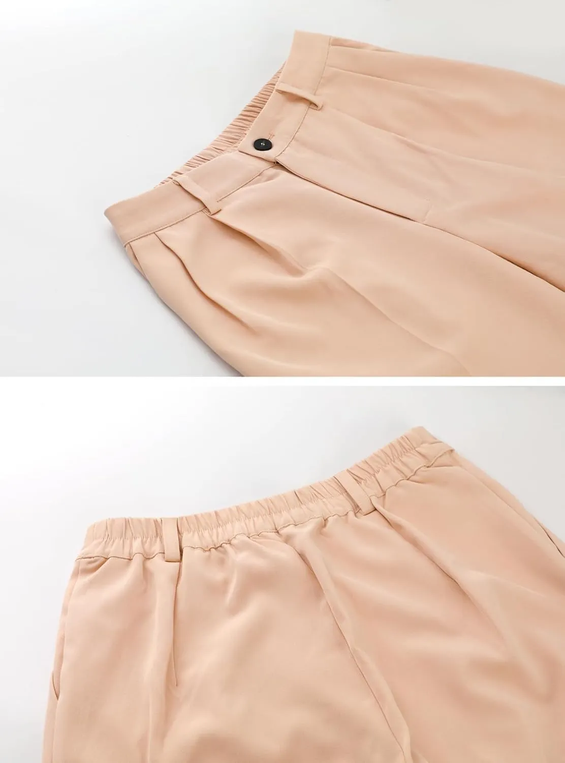 Women's Half-Elastic Waist Dress Pants Wide Leg Cropped Trousers for Business Casual Work