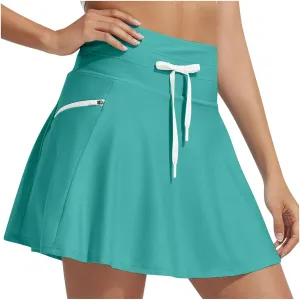 Women's High Waisted 15'' Swim Skirt Boxer Liner Quick Dry Bathing Suit Tankini Swimsuit Bottoms with Zipper Pocket