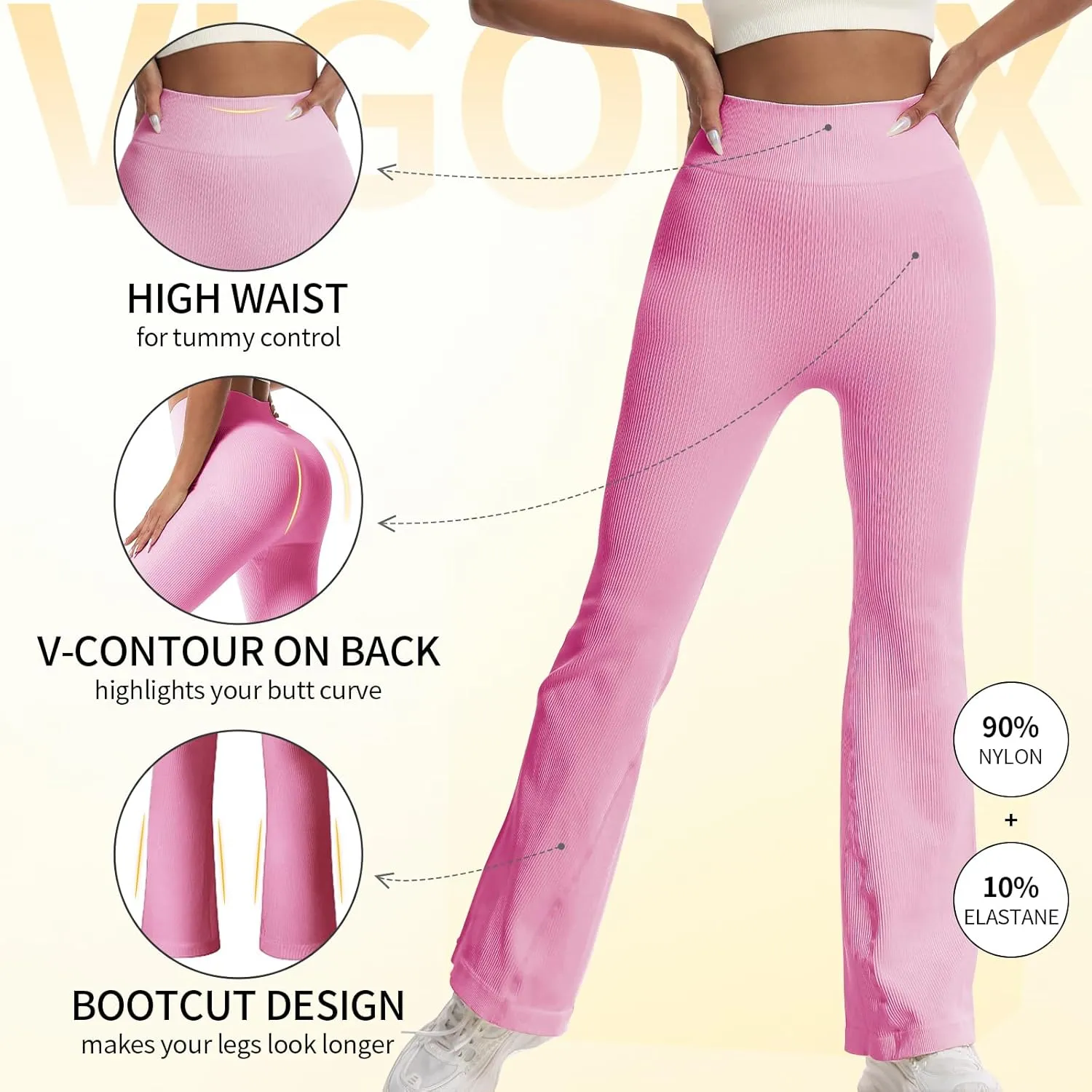 Women's High Waisted Flare Leggings, Bootcut Yoga Pants with Hip-Lifting, Tummy Control Wide Leg Workout Pants