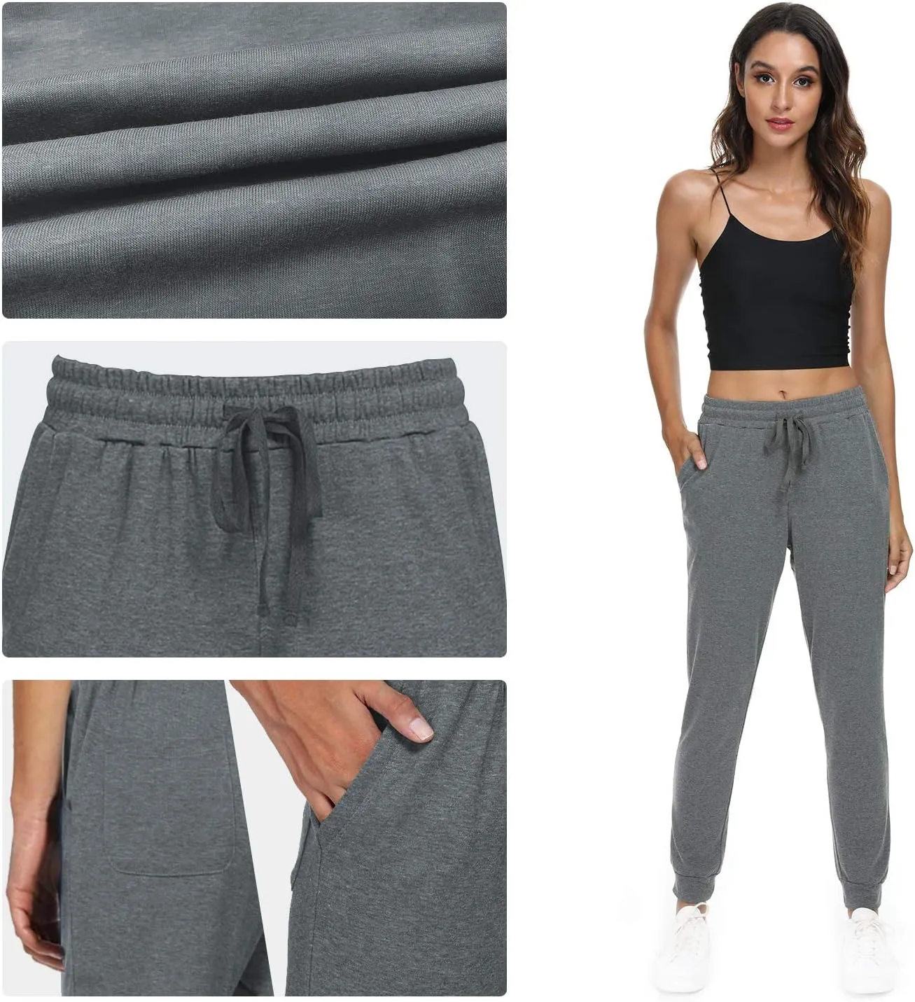 Women's Joggers Pants Active Sweatpants Cotton Tapered Workout Yoga Lounge Track Pants with Pockets