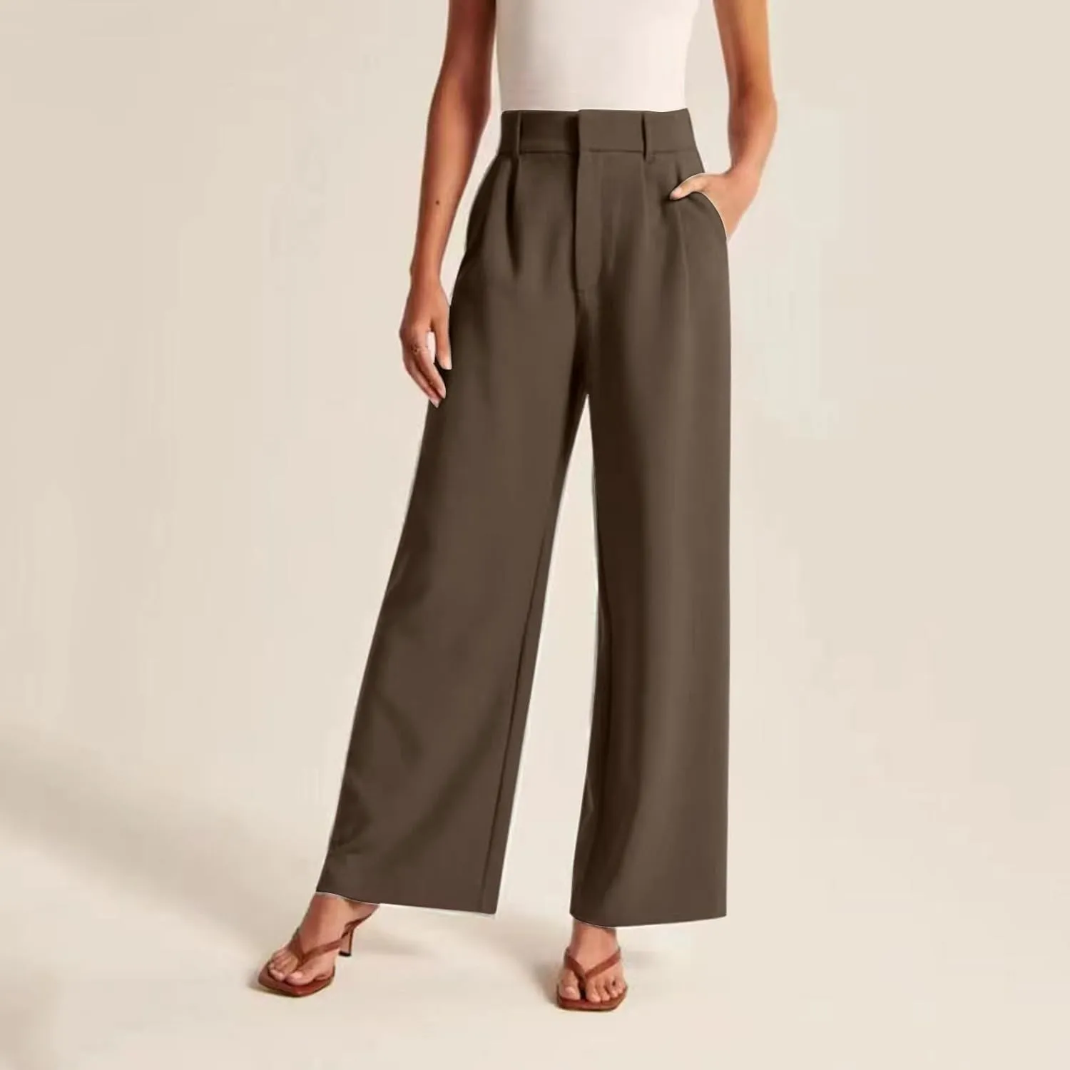 Womens Linen Blend Summer Striped Pants Low Waist Wide Leg Plus Size Pants Trendy