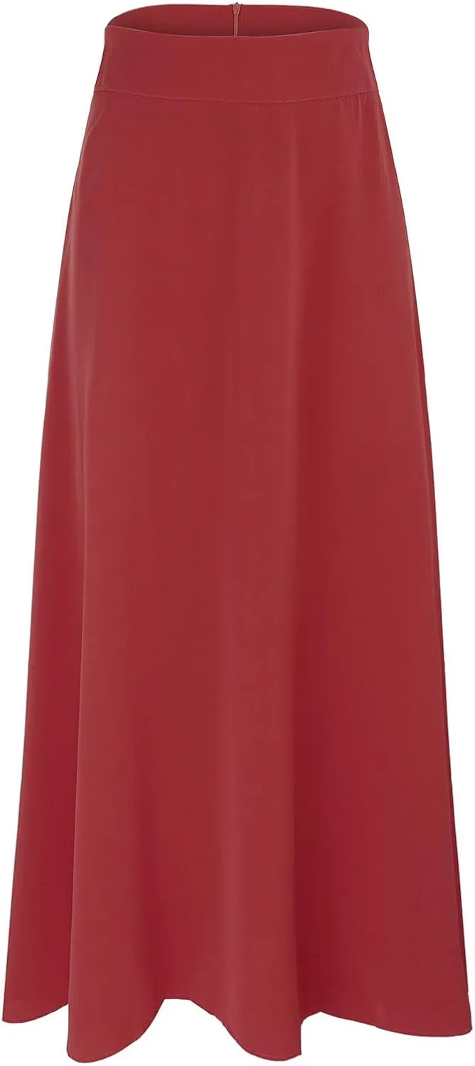 Womens Party Skirt High Waisted A Line Skirts Solid Color Midi Long Shirring Pleated Skirts Casual Skirt for Women
