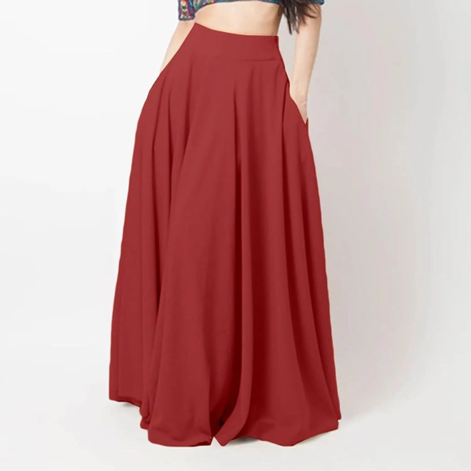 Womens Party Skirt High Waisted A Line Skirts Solid Color Midi Long Shirring Pleated Skirts Casual Skirt for Women