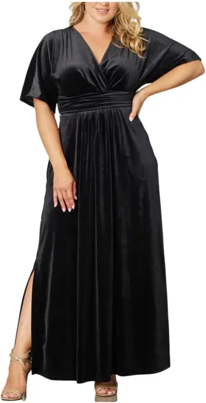 Womens Plus Size Short Sleeve Flowy Midi Dresses Summer Casual V Neck Dress Solid Cocktail Party Dress with Pockets