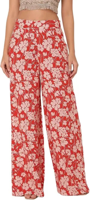 Women's Printed Palazzo Pants, High Waist Ankle Length Wide Leg Trousers