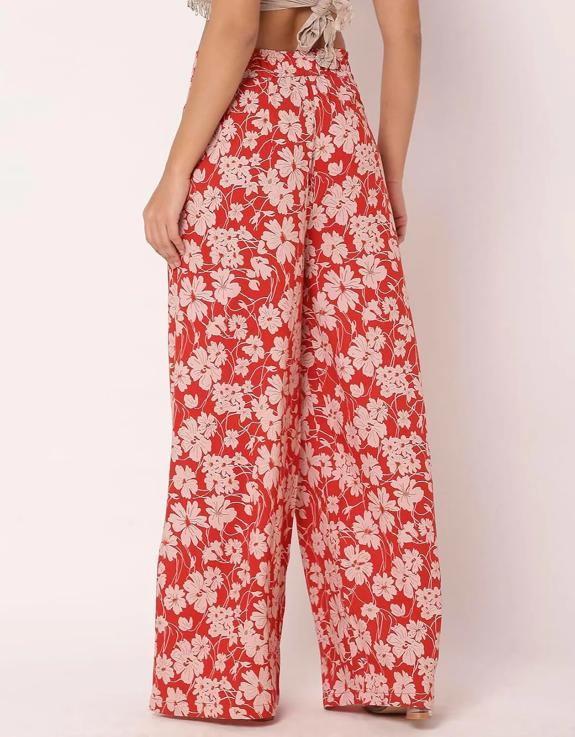 Women's Printed Palazzo Pants, High Waist Ankle Length Wide Leg Trousers
