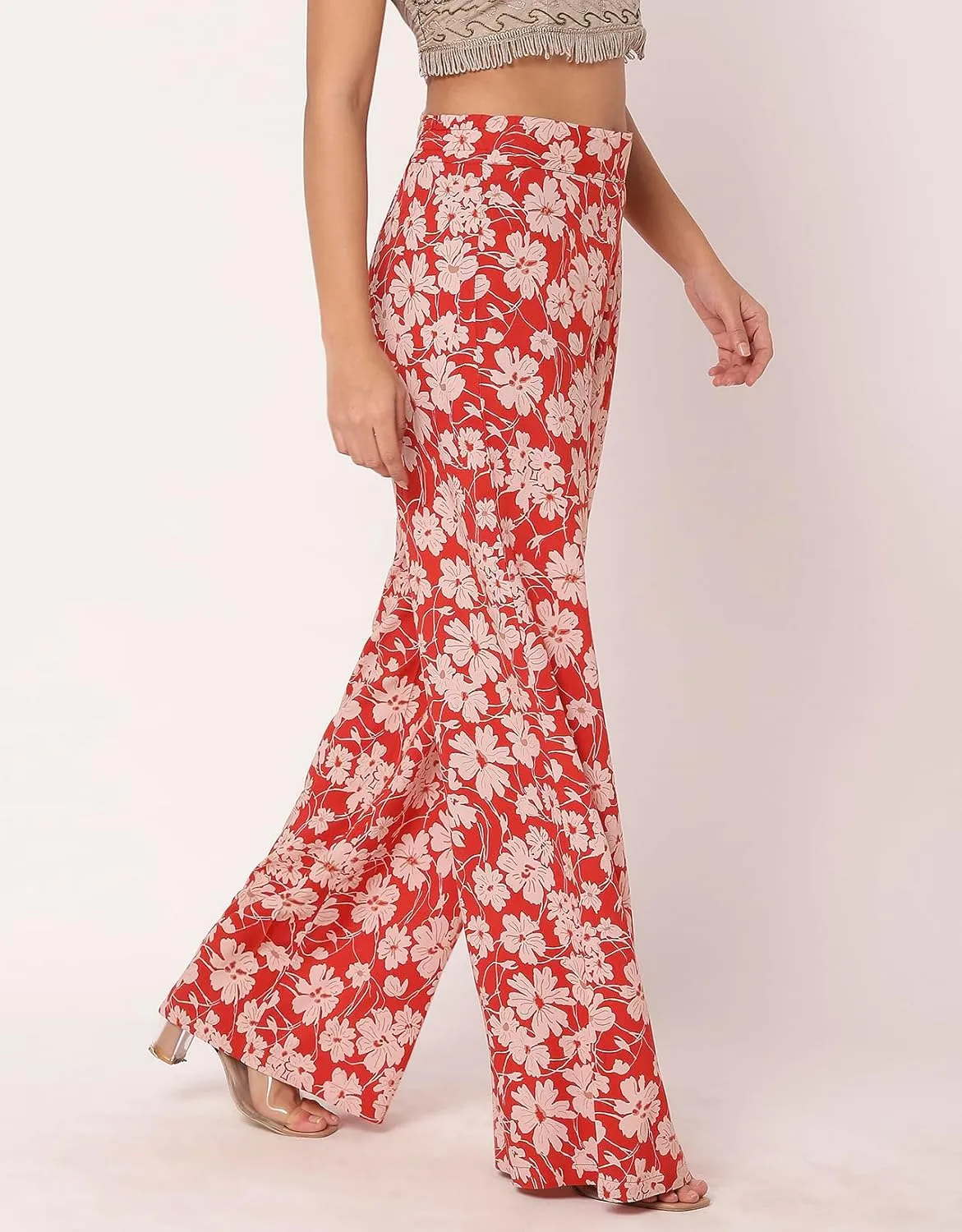 Women's Printed Palazzo Pants, High Waist Ankle Length Wide Leg Trousers