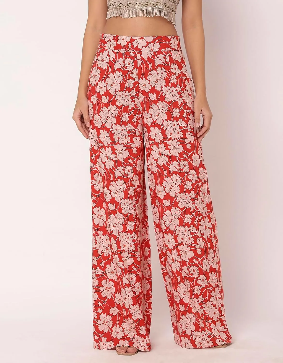 Women's Printed Palazzo Pants, High Waist Ankle Length Wide Leg Trousers
