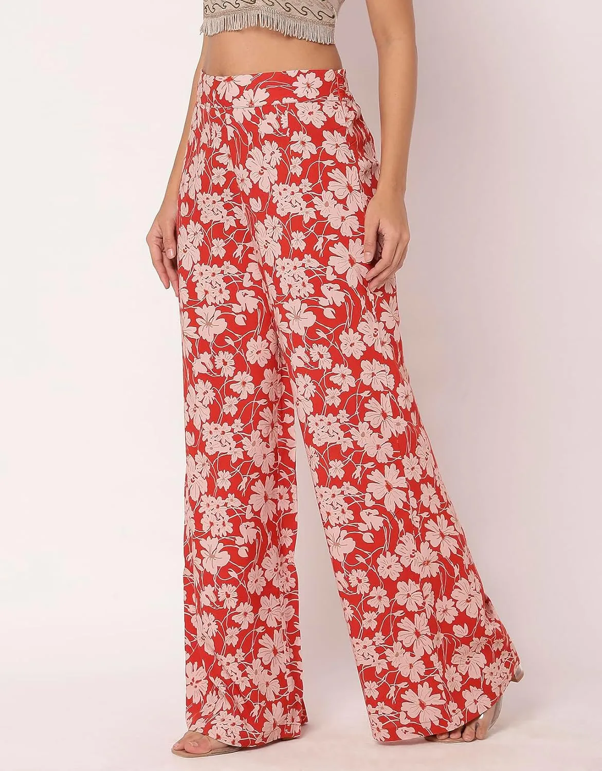 Women's Printed Palazzo Pants, High Waist Ankle Length Wide Leg Trousers