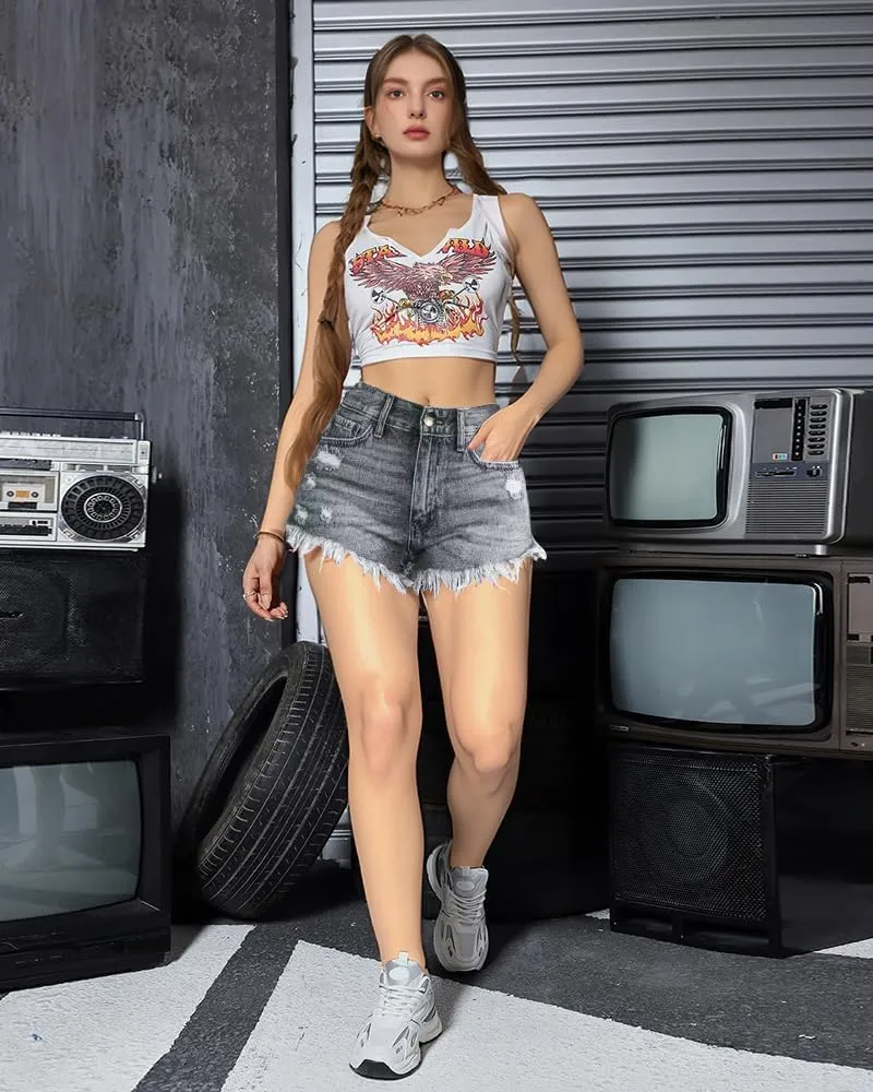 Women's Sexy Stretchy Fabric Hot Pants Distressed Denim Jean Shorts
