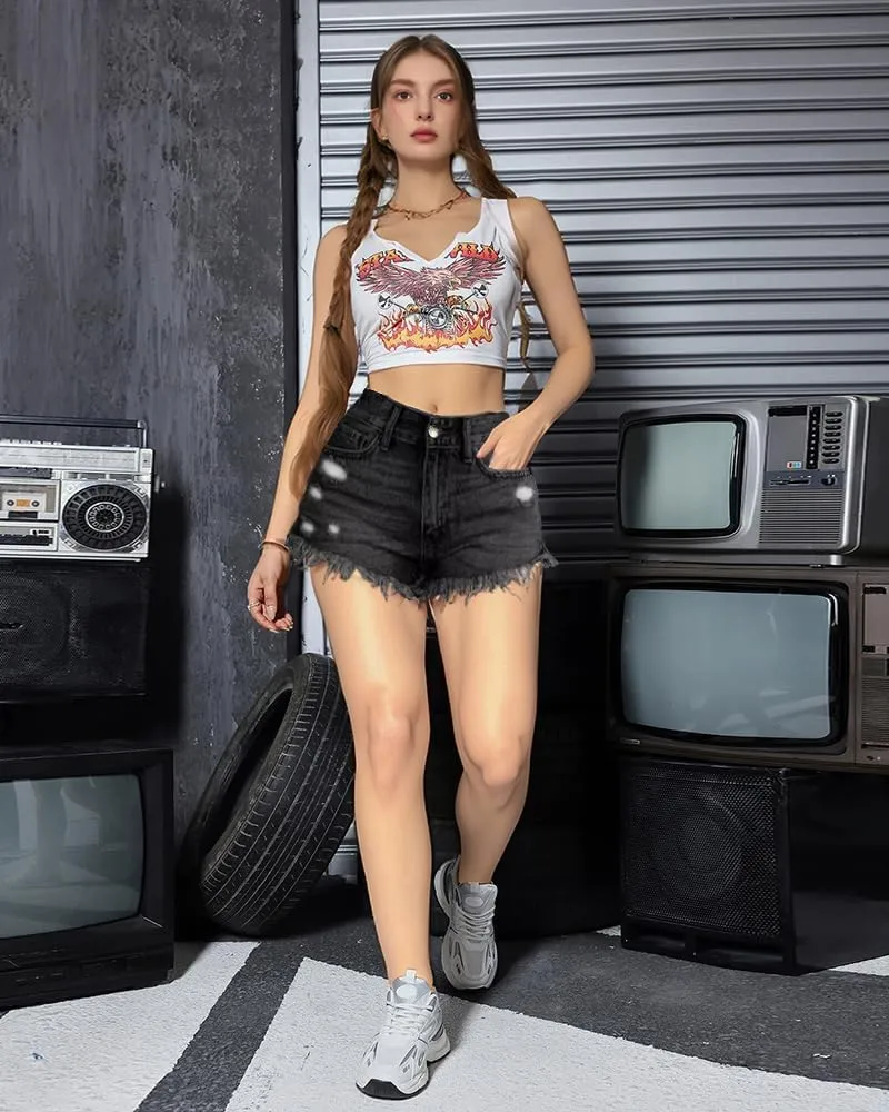 Women's Sexy Stretchy Fabric Hot Pants Distressed Denim Jean Shorts