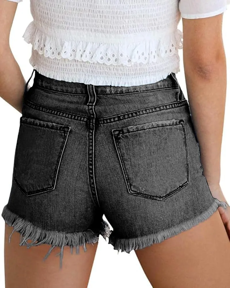 Women's Sexy Stretchy Fabric Hot Pants Distressed Denim Jean Shorts