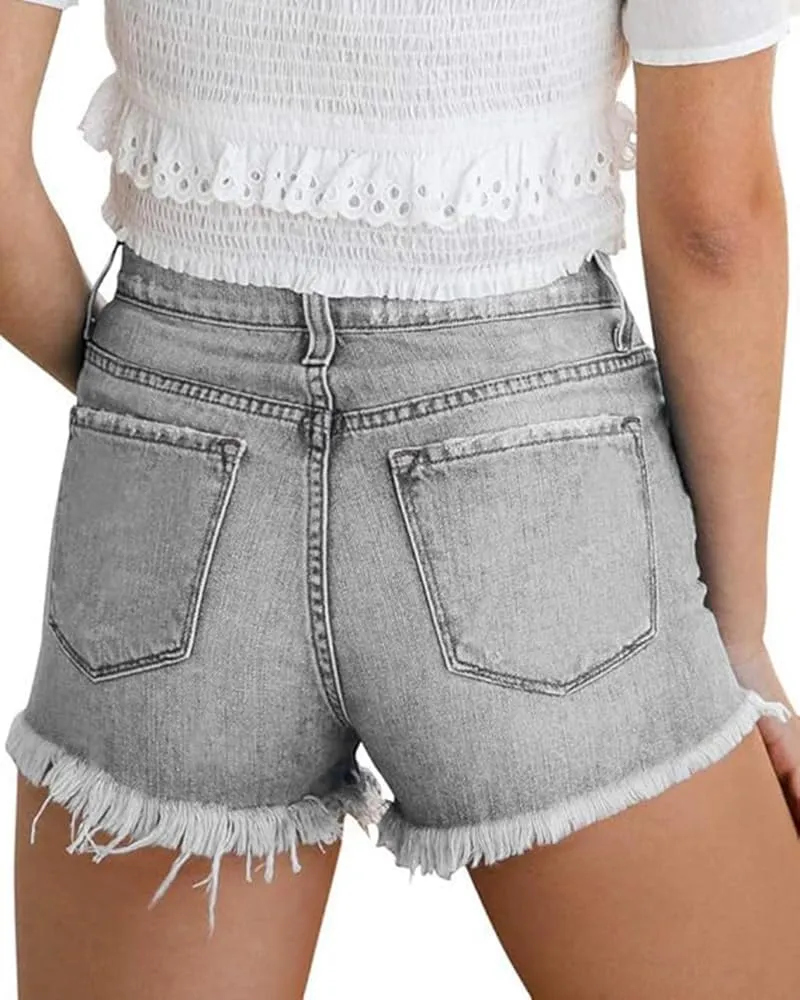 Women's Sexy Stretchy Fabric Hot Pants Distressed Denim Jean Shorts