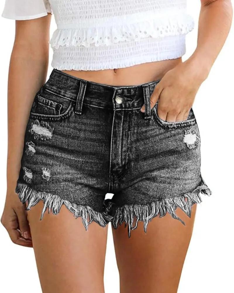 Women's Sexy Stretchy Fabric Hot Pants Distressed Denim Jean Shorts