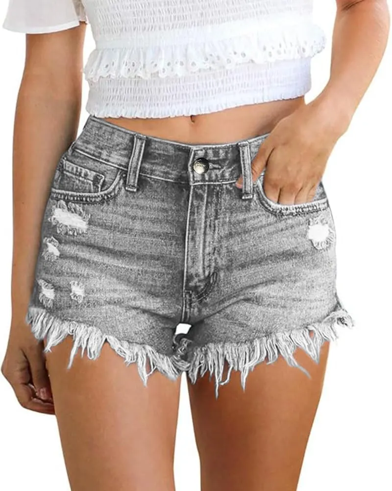 Women's Sexy Stretchy Fabric Hot Pants Distressed Denim Jean Shorts