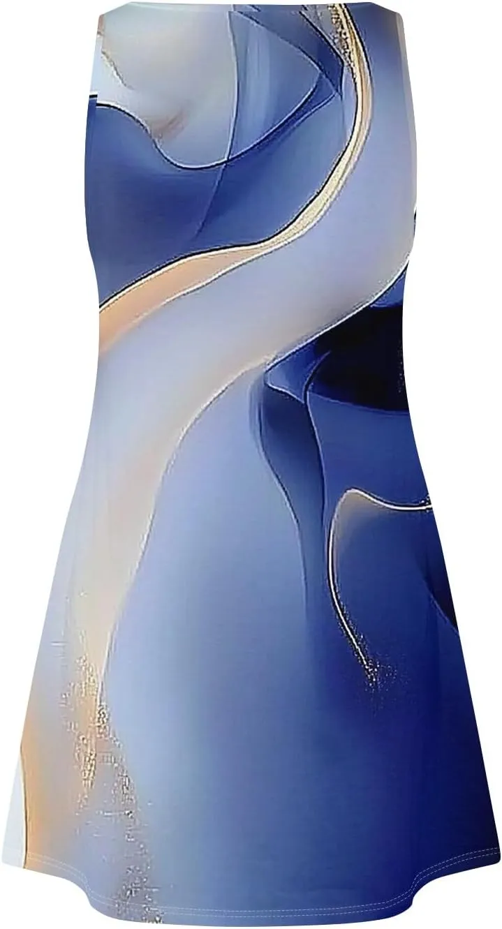 Women's Sleeveless Floral Print Summer Dress, Casual V-Neck A-Line Summer for Beach and Vacation