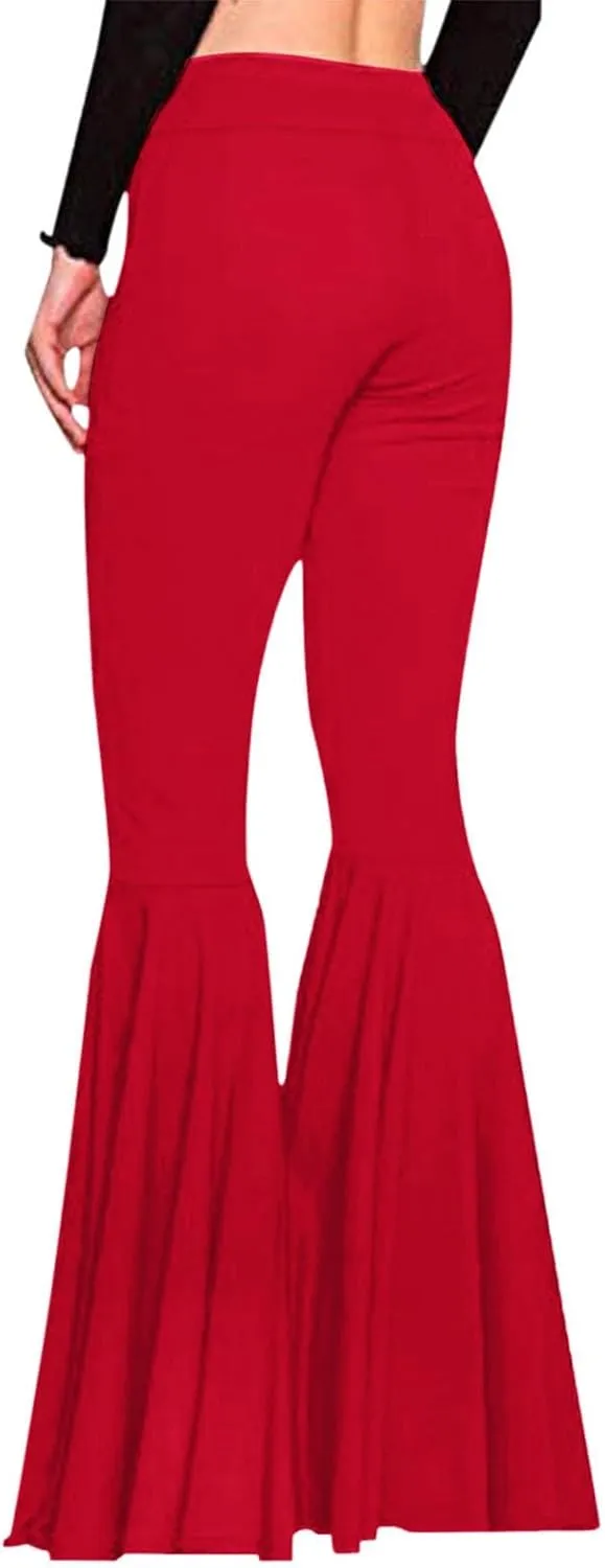 Womens Solid Color High Waist Slim Fit Casual Flared Pants Trousers Yoga Pant Nation