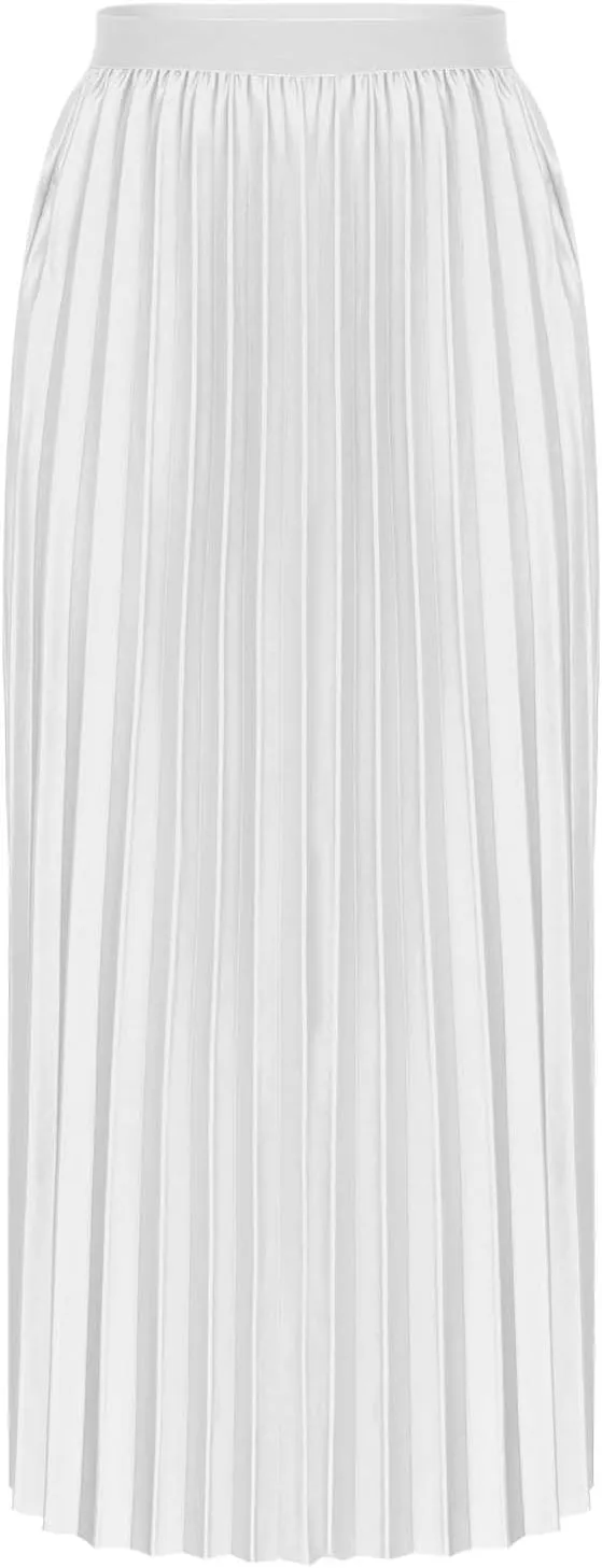 Womens Solid Color Swing Flowy Skirt High Waist Midi Long Shirring Pleated Skirts High Waisted A Line Elegant Skirts