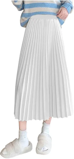 Womens Solid Color Swing Flowy Skirt High Waist Midi Long Shirring Pleated Skirts High Waisted A Line Elegant Skirts