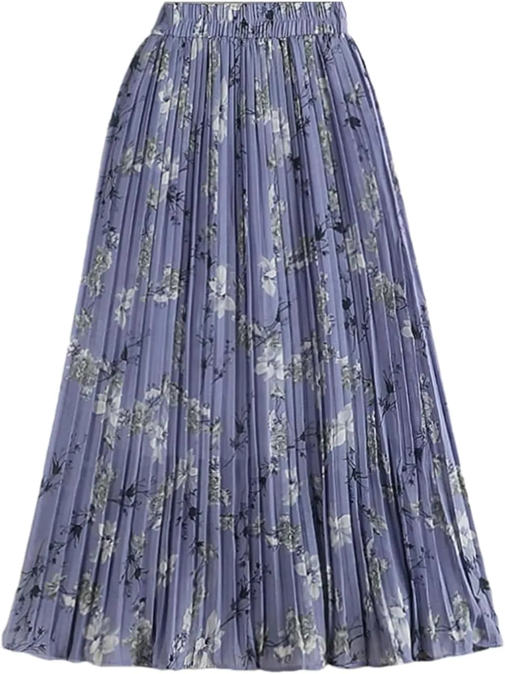 Women's Spring Summer Vintage Floral Print Pleated Skirt High Waist Beach Midi Skirts