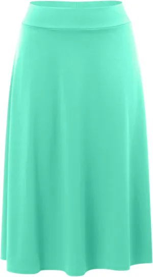 Women's Summer Boho Flowy Midi Skirt Lightweight Casual High Waisted Flared A Line Pull On Work Knee Length Skirts
