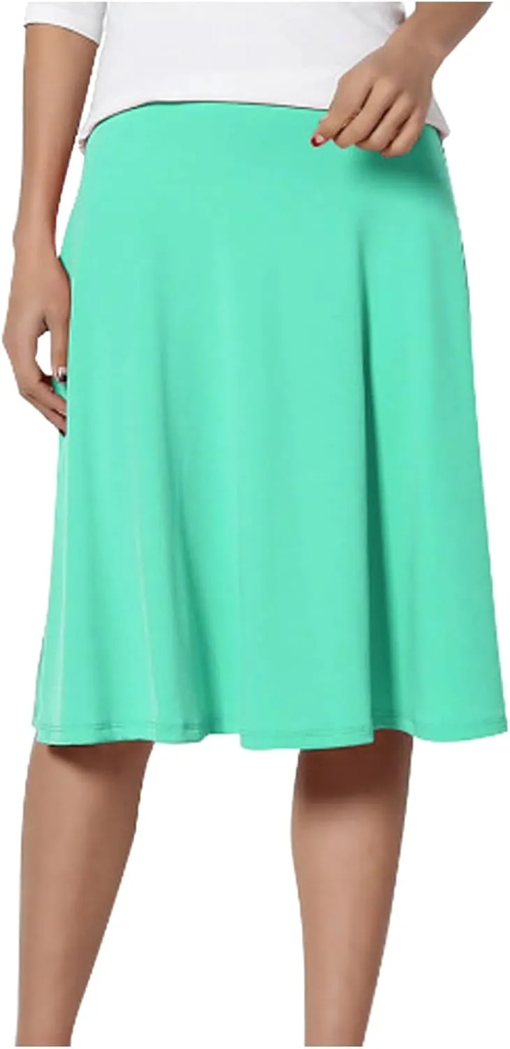 Women's Summer Boho Flowy Midi Skirt Lightweight Casual High Waisted Flared A Line Pull On Work Knee Length Skirts
