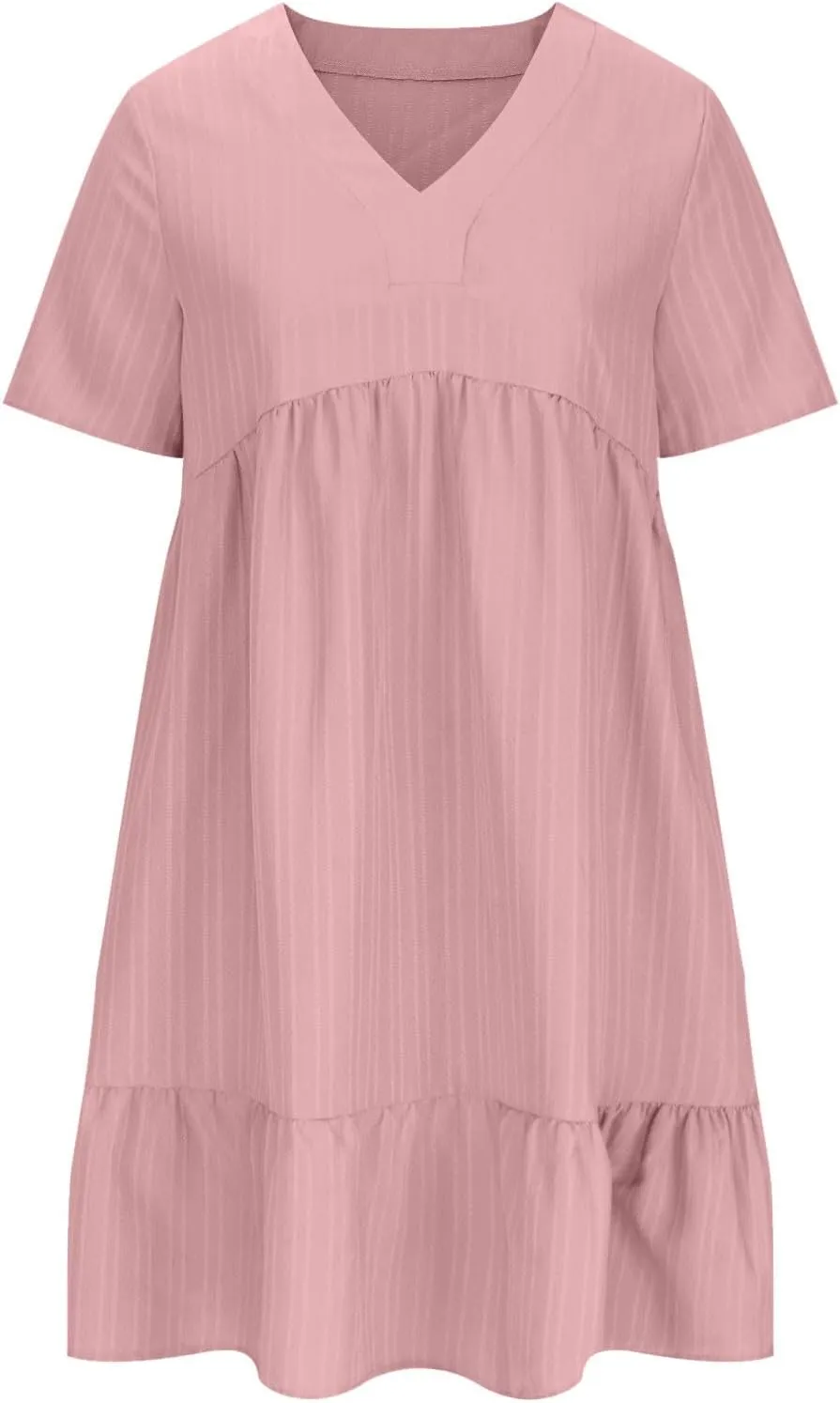 Womens Summer Dresses Trendy Short Sleeve V Neck A Line Ruffle Tiered Flowy Casual Mini Beach Dress Tshirt Sundress