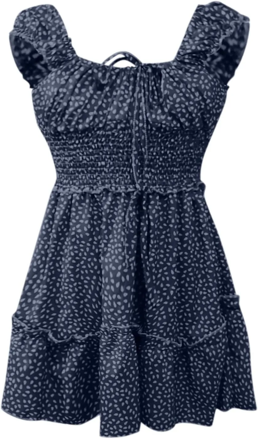 Women's Summer Ruffle Sleeve Mini Dress Sweetheart Neckline Printing Boho Beach Dresses 2025 Vacation Mini Sundress
