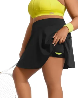 Women's Tennis Skorts with 2 Pockets Plus Size Golf Skirts High Waisted Pleated Athletic Skirt for Running Pickleball(3X-Large, Black)