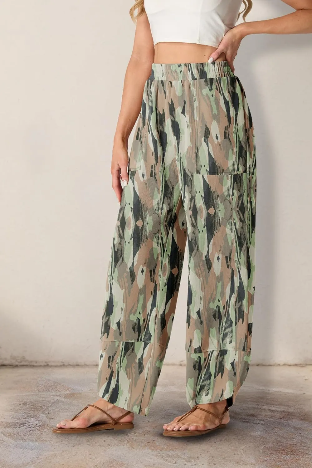 Womens Wide Leg Harem Pants Casual Loose Elastic Waist Solid Color Comfy Palazzo Lounge Baggy Sweatpants with Pockets