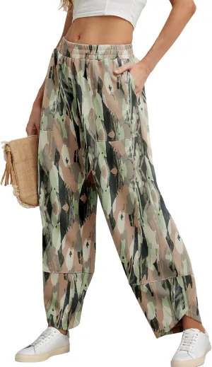 Womens Wide Leg Harem Pants Casual Loose Elastic Waist Solid Color Comfy Palazzo Lounge Baggy Sweatpants with Pockets