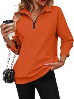 Womens Zip-Up Dropped Shoulder Sweatshirt 2025 Fall Winter Long Sleeve Half Zip Pullover Women Oversized Hoodie