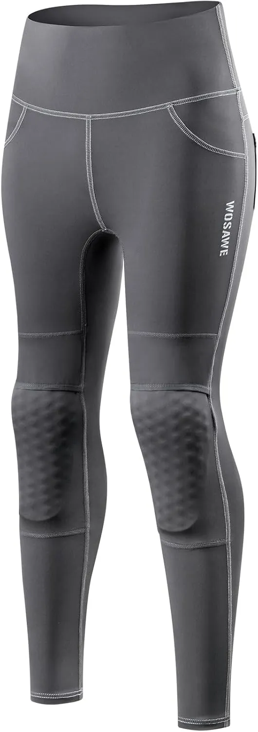 WOSAWE Women's Motorcycle Yoga Leggings with Removable Knee Pads Butt Lifting Cargo Pants
