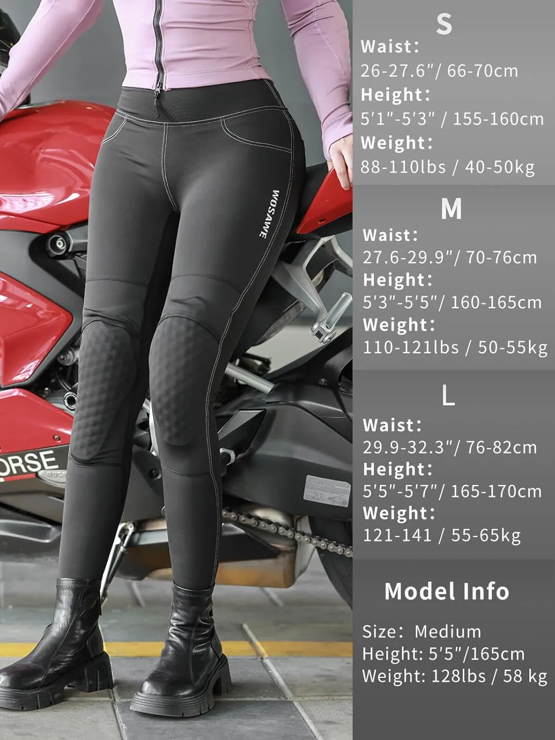 WOSAWE Women's Motorcycle Yoga Leggings with Removable Knee Pads Butt Lifting Cargo Pants