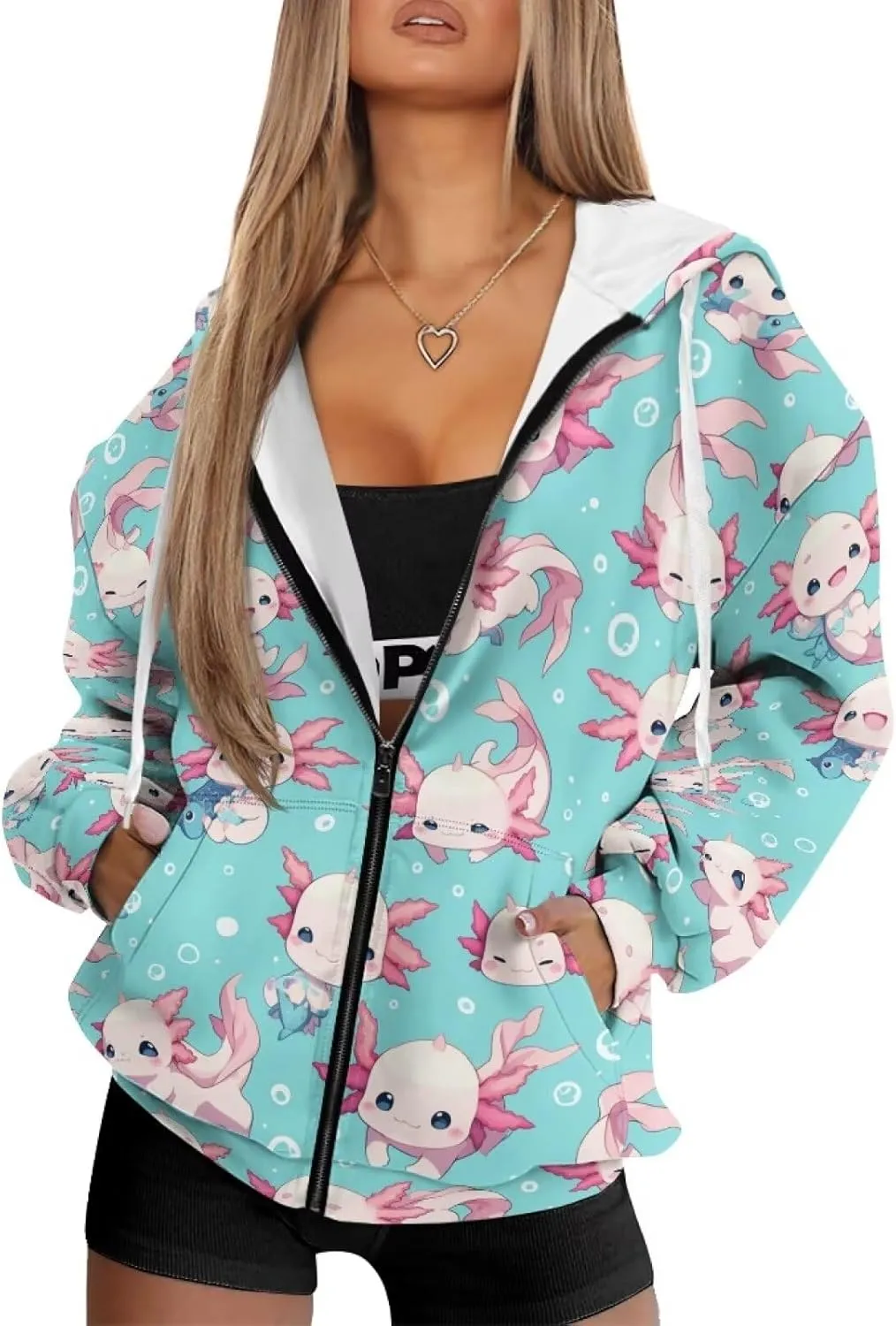 Xpyiqun Zip Up Hoodie Womens Graphic Hoodies Long Sleeve Drawstring Hooded Sweatshirts Fall Jacket with Pockets