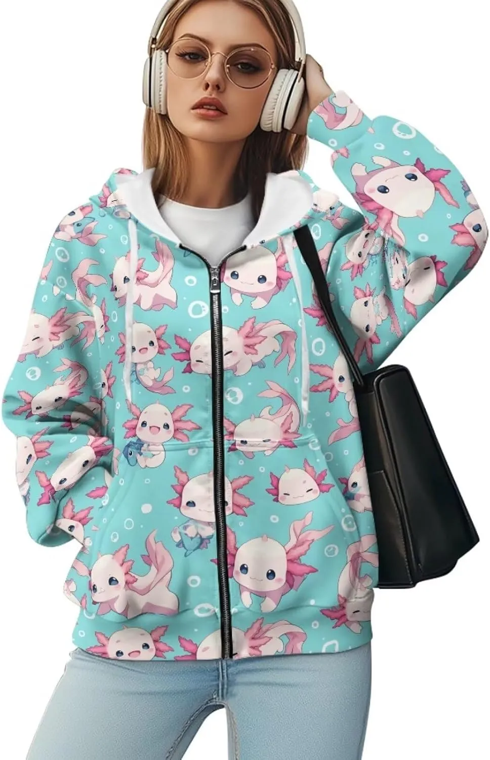 Xpyiqun Zip Up Hoodie Womens Graphic Hoodies Long Sleeve Drawstring Hooded Sweatshirts Fall Jacket with Pockets