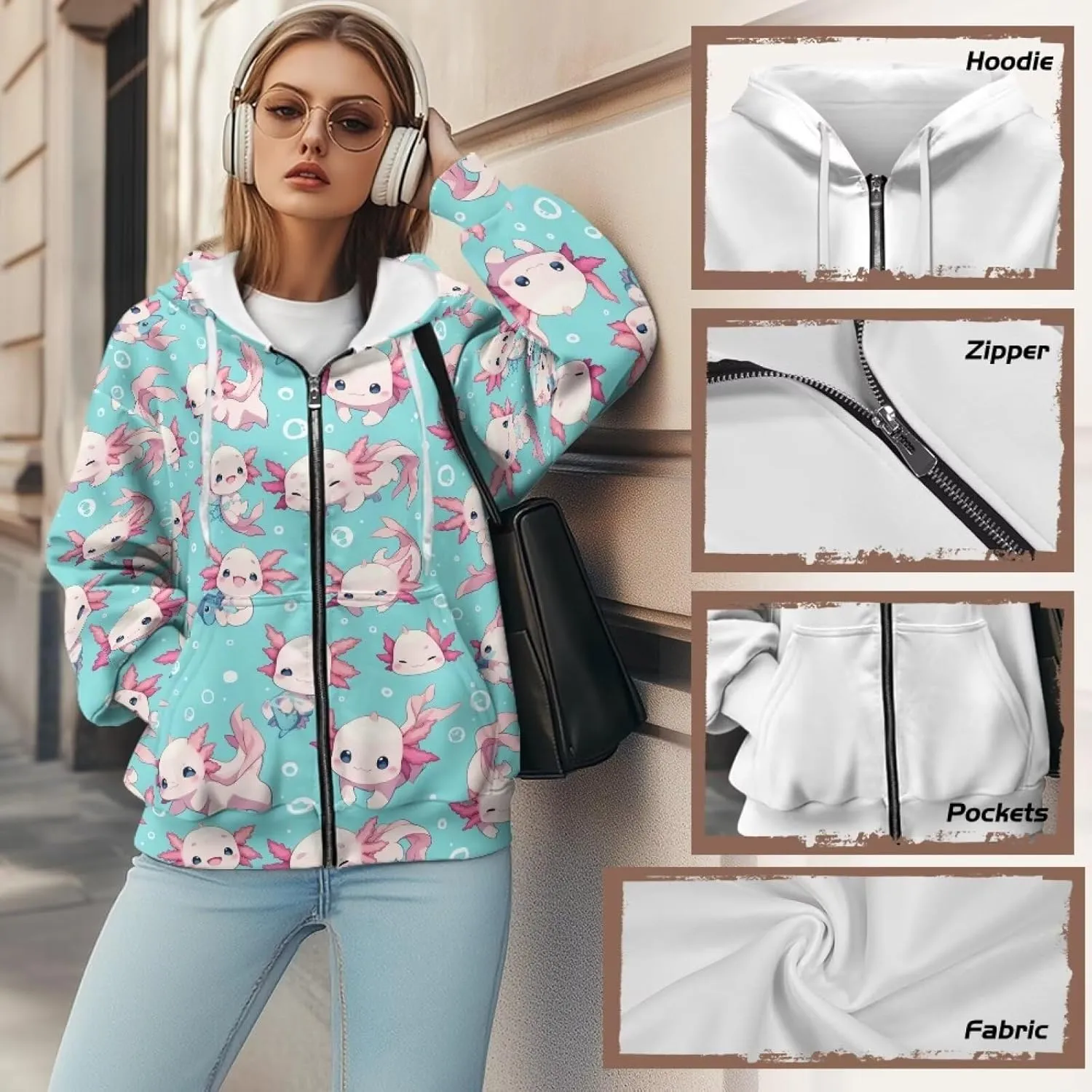 Xpyiqun Zip Up Hoodie Womens Graphic Hoodies Long Sleeve Drawstring Hooded Sweatshirts Fall Jacket with Pockets