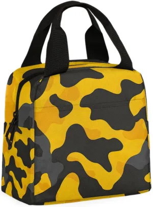 Yellow Black Camouflage Lunch Bag Camo Camouflage Tote Lunch Bag Reusable Lunch Box Leakproof Cooler Bag