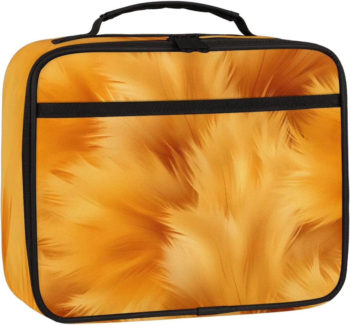 Yellow Feather Square Lunch Bag Abstract Feather Square Tote Lunch Bag Reusable Lunch Box Leakproof Cooler Bag