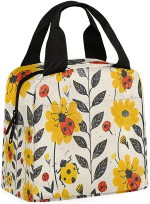 Yellow Ladybugs Lunch Bag Cute Ladybugs Tote Lunch Bag Reusable Lunch Box Leakproof Cooler Bag